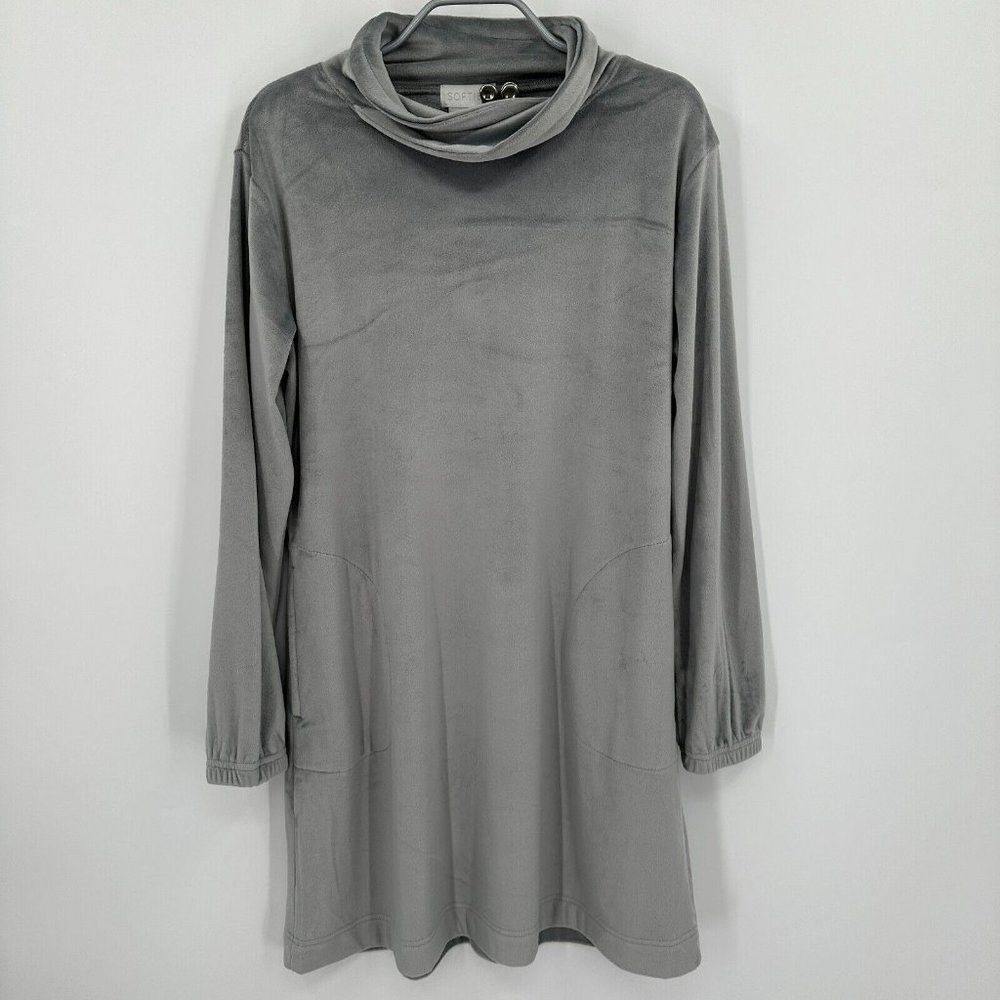 Softies 35" Feather Velour Funnel Neck Lounger Dress sz S Gray NWT Pajama Gown